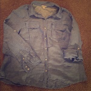 Linen blend (denim look) button down shirt 2X.